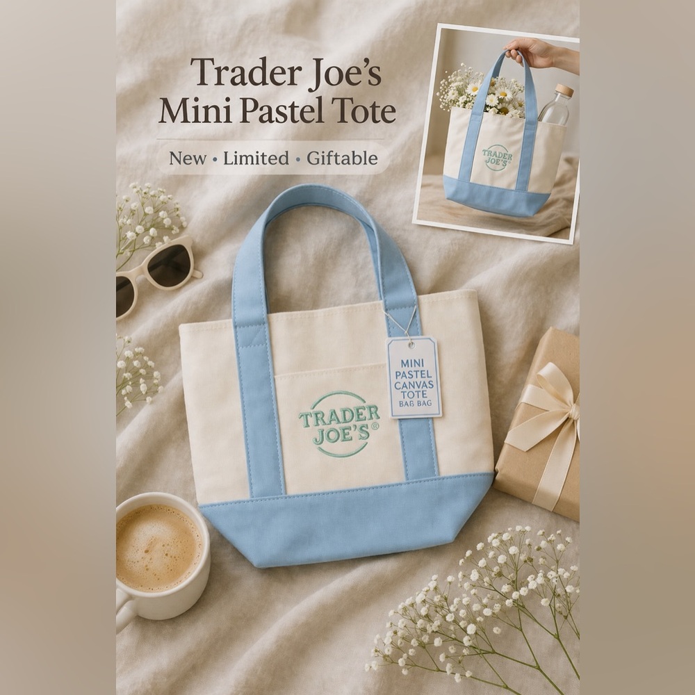 Trader Joe’s Mini Pastel Blue Canvas Tote – Limited Edition (NWT)